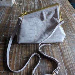 Inspired f clutch pink croc embossed crossbody